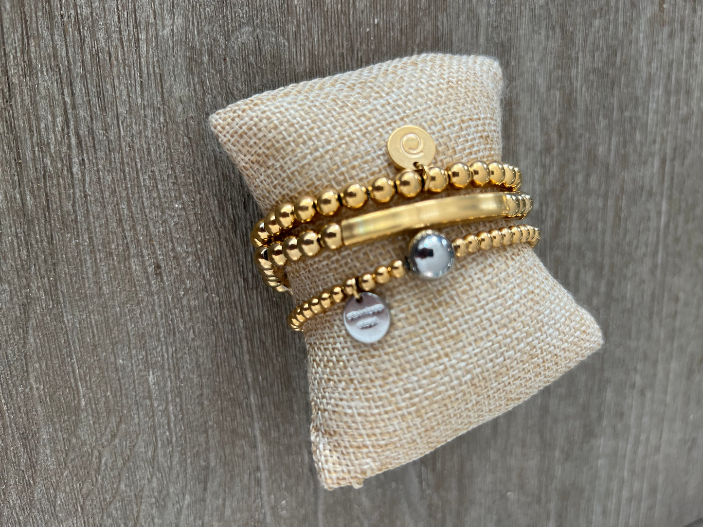 Ball Beads & Rectangle Bar Elastic Bracelet