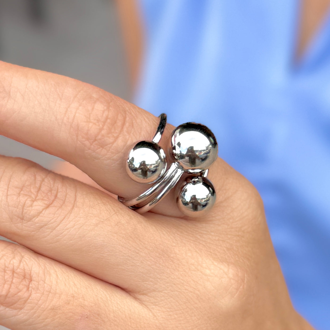 Three Globe Silver Cross Turkish Ring