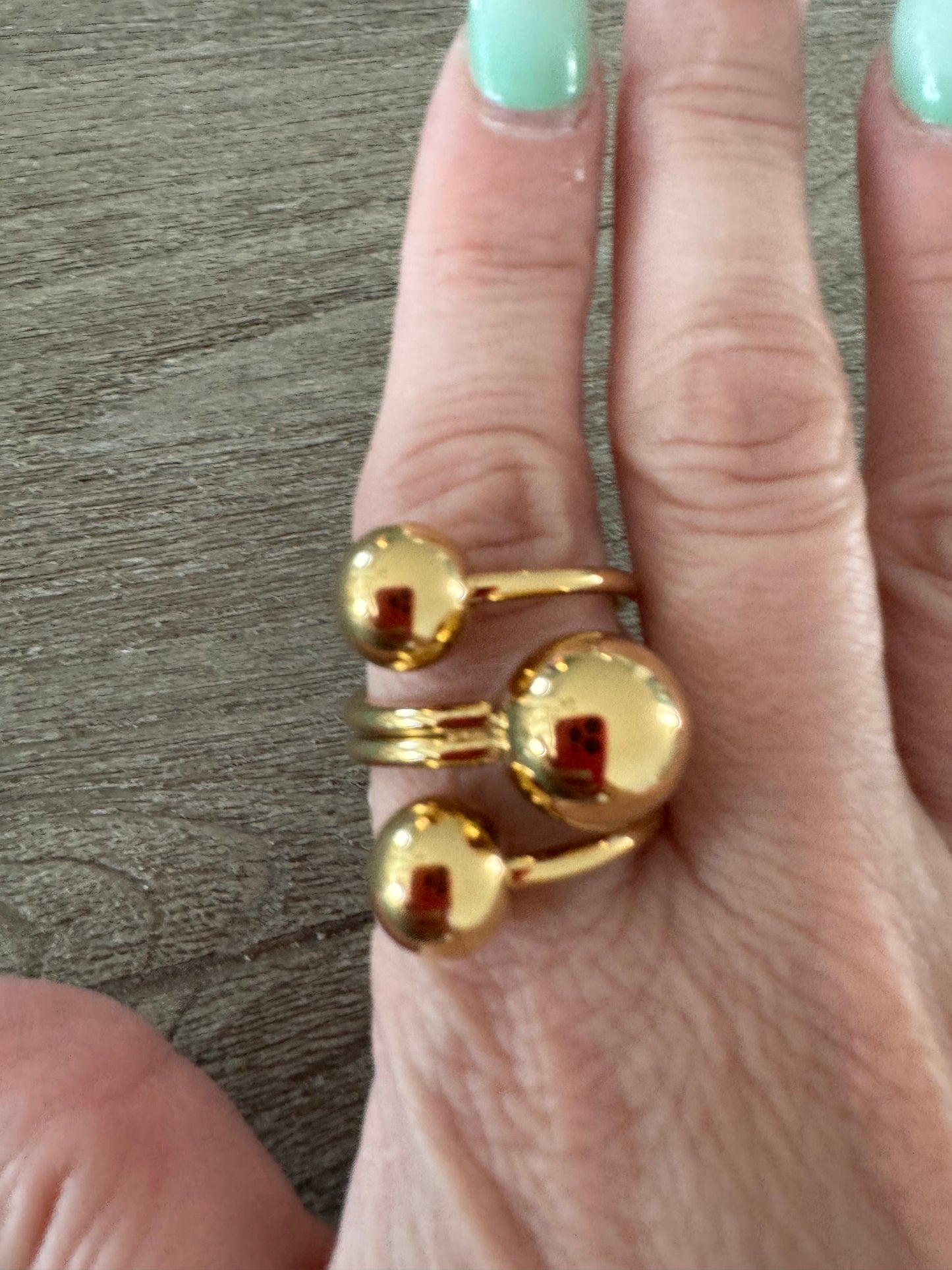 Triple Globe Gold Stainless Steel Ring