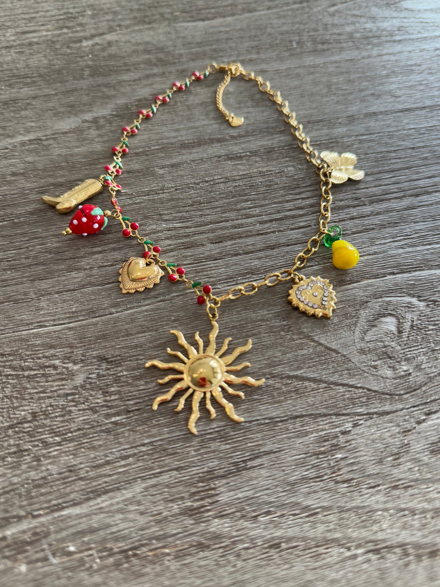 Multi Charms Cherry Necklace