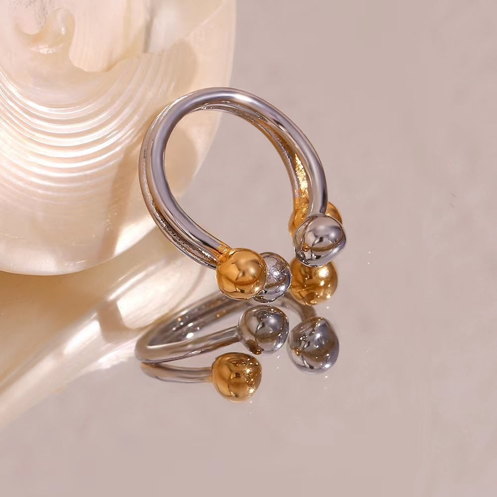 Two Tone Four Globes Stainless Steel Ring