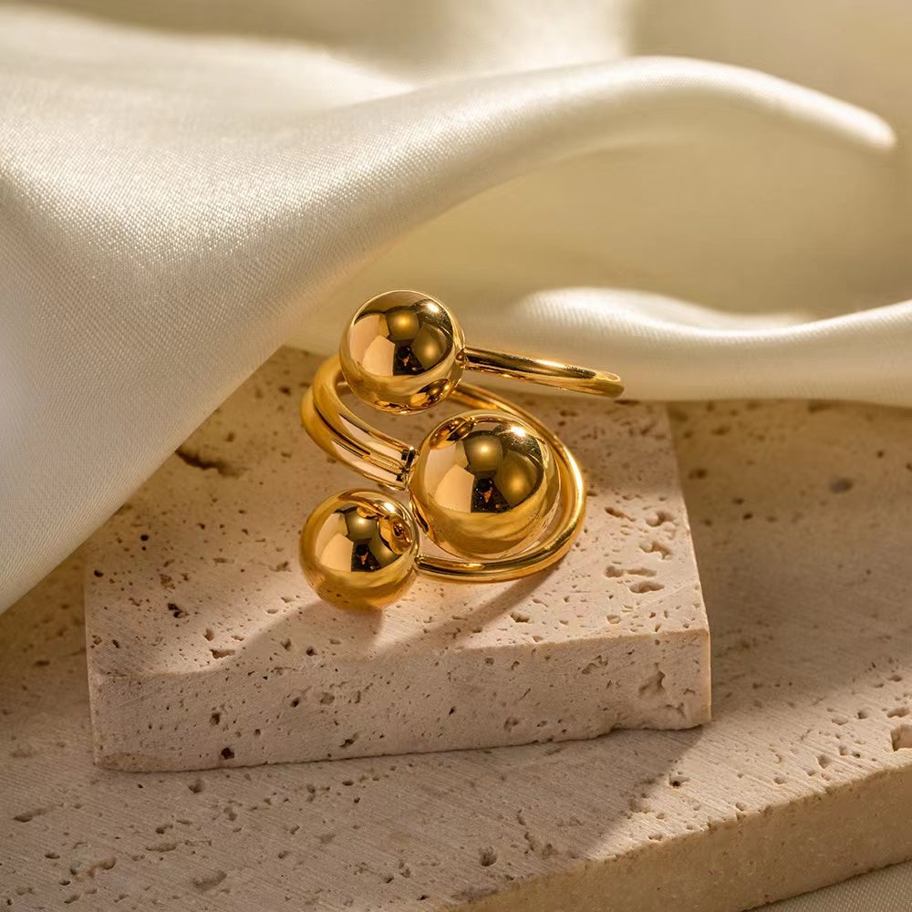 Triple Globe Gold Stainless Steel Ring