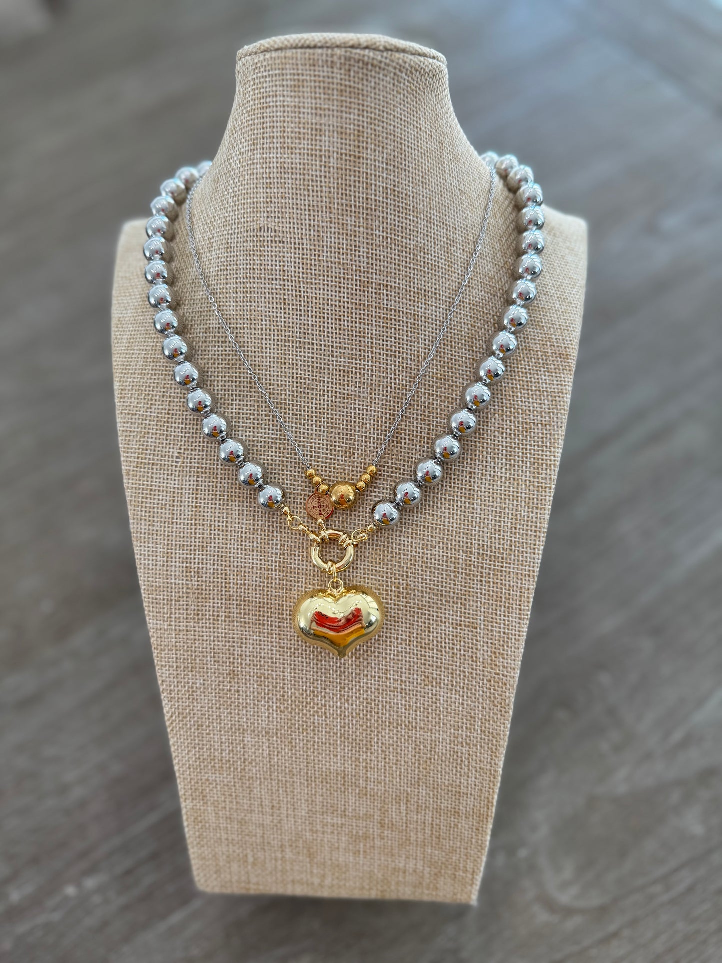 Chunky Heart Charm SS Necklace