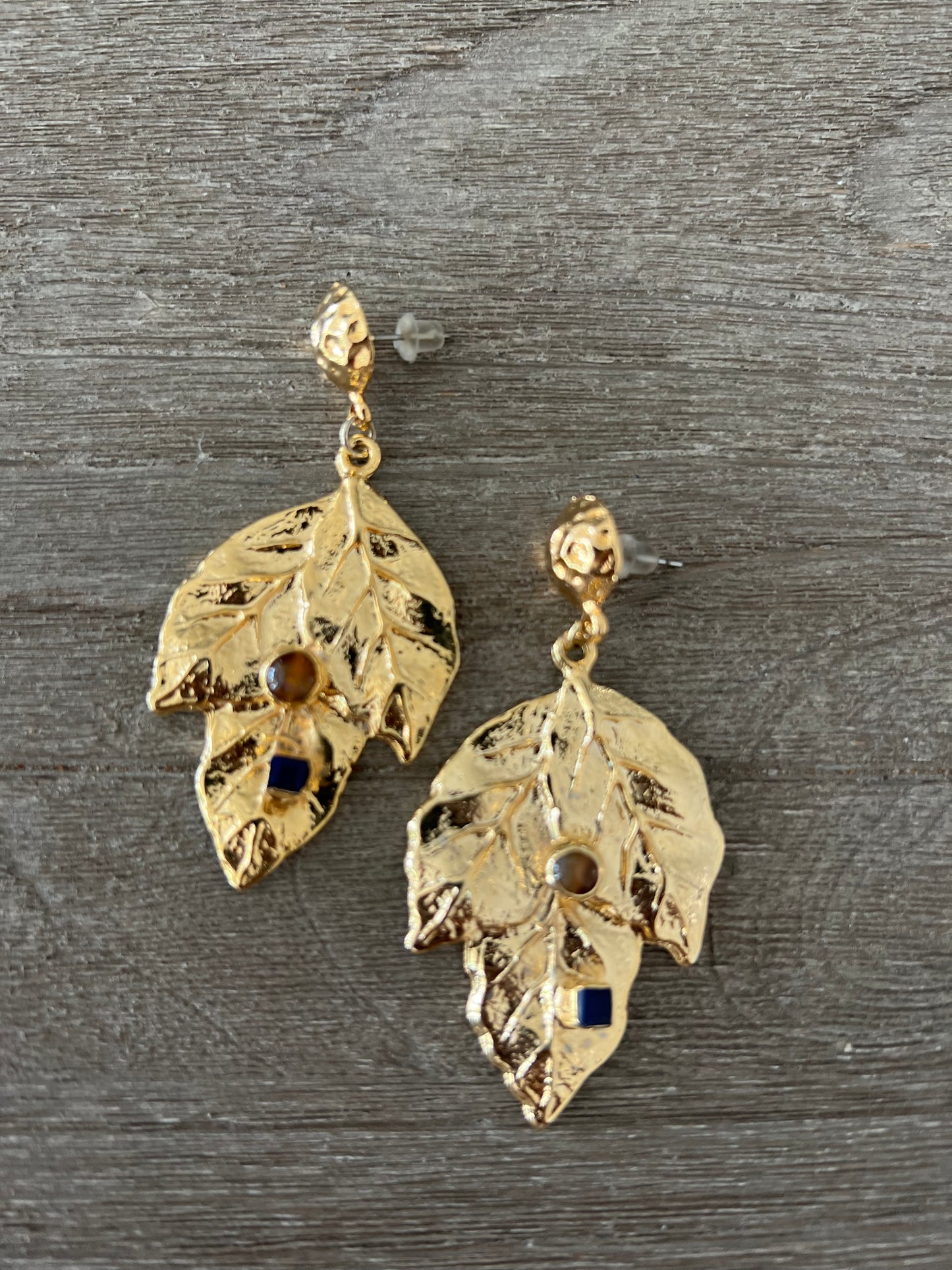 Navy & Cognac Leaf Turkish Earrings