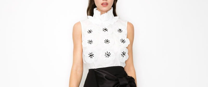 Ruffled Collar Flower Detail Blouse