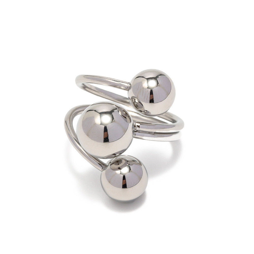 Three Globe Silver Cross Turkish Ring