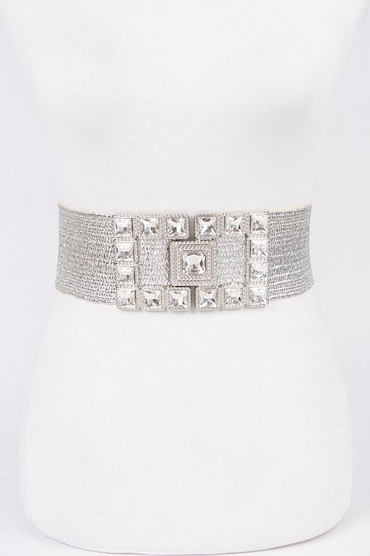 Stone Buckle Elastic Faux Straw Belt