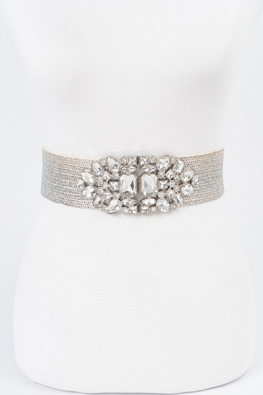 Multi Stone Metallic Straw Stretch Belt