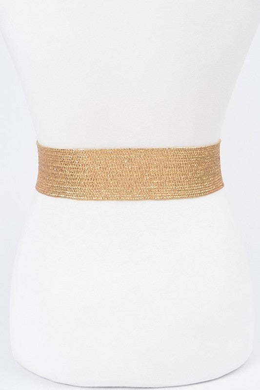 Multi Stone Metallic Straw Stretch Belt