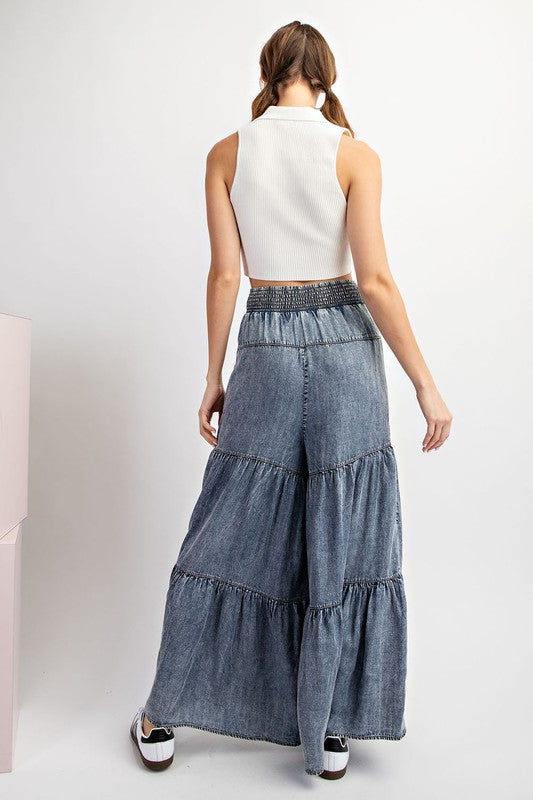 Washed Tiered Wide Leg Pants