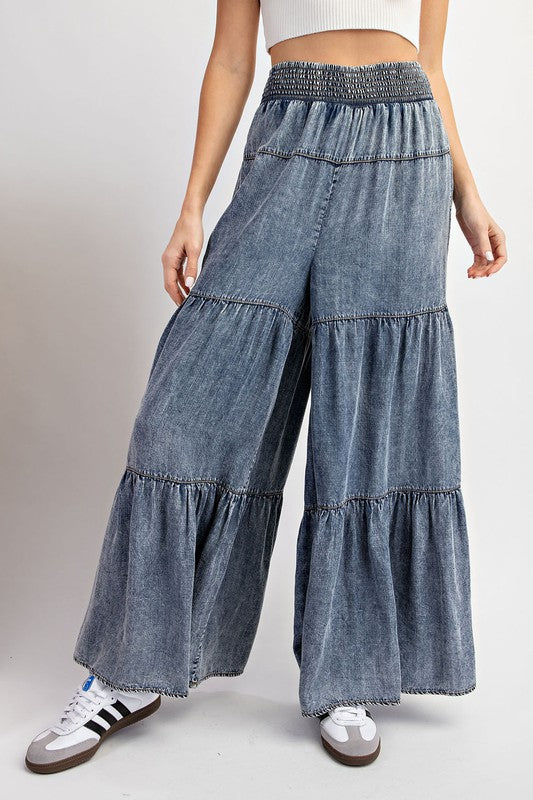 Washed Tiered Wide Leg Pants