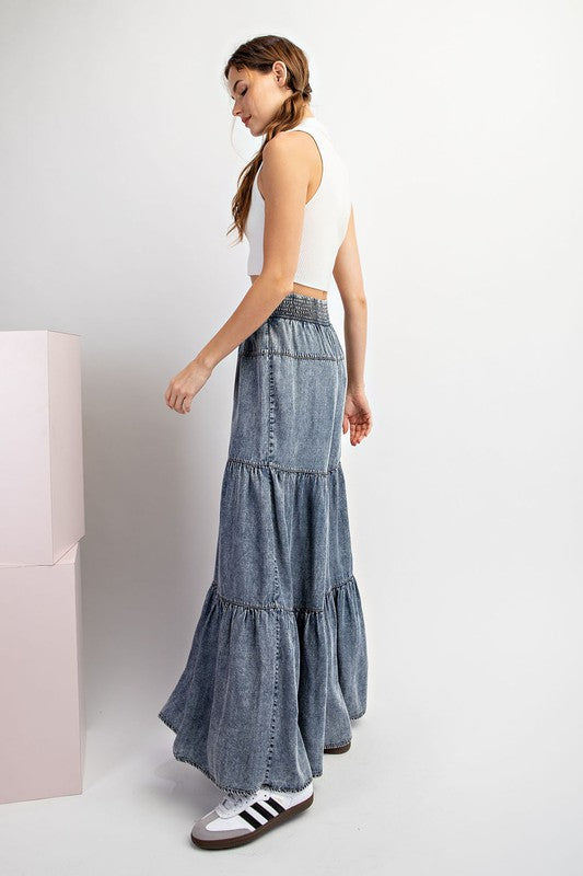 Washed Tiered Wide Leg Pants