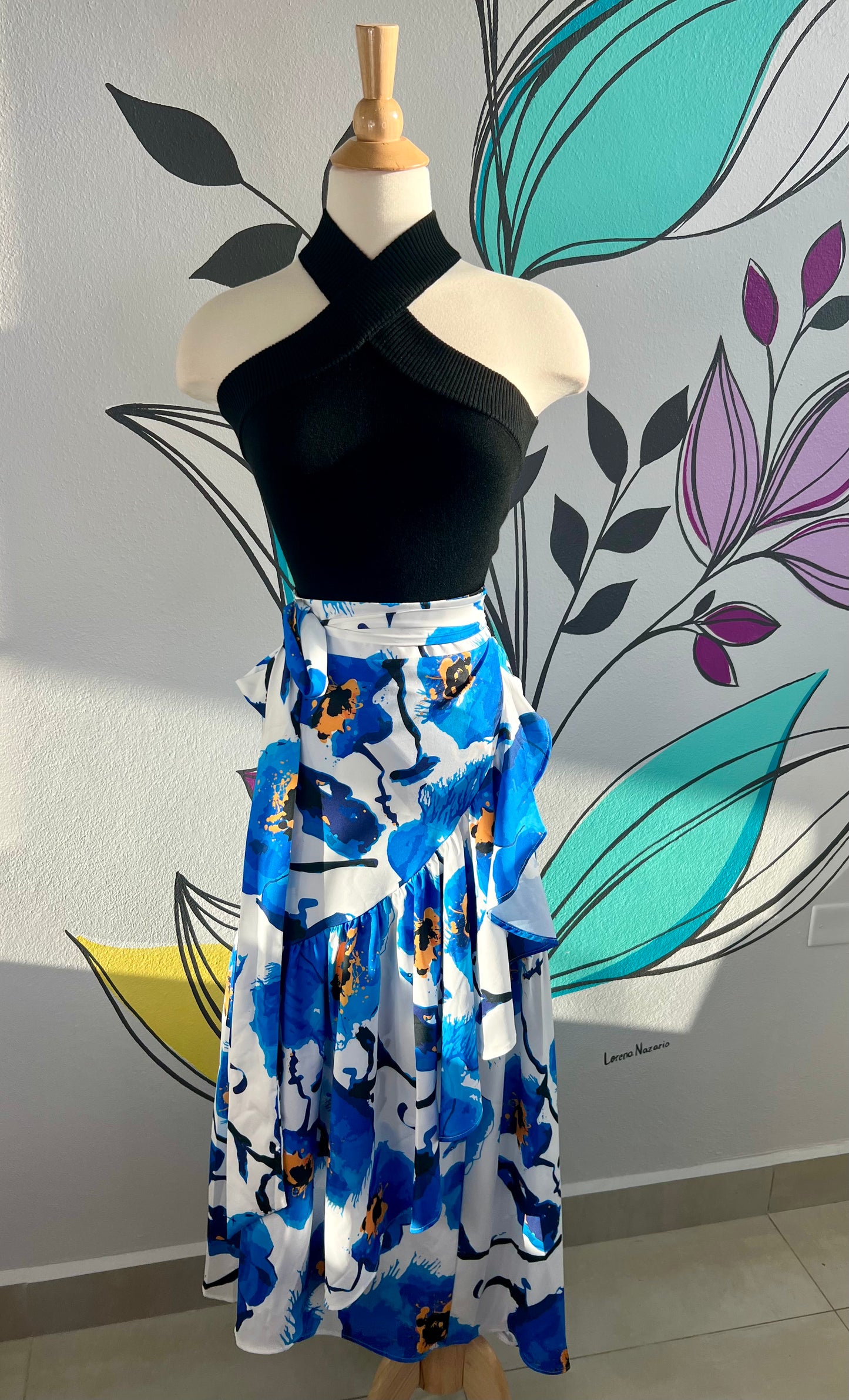 Big Blue Flower Wrap Skirt