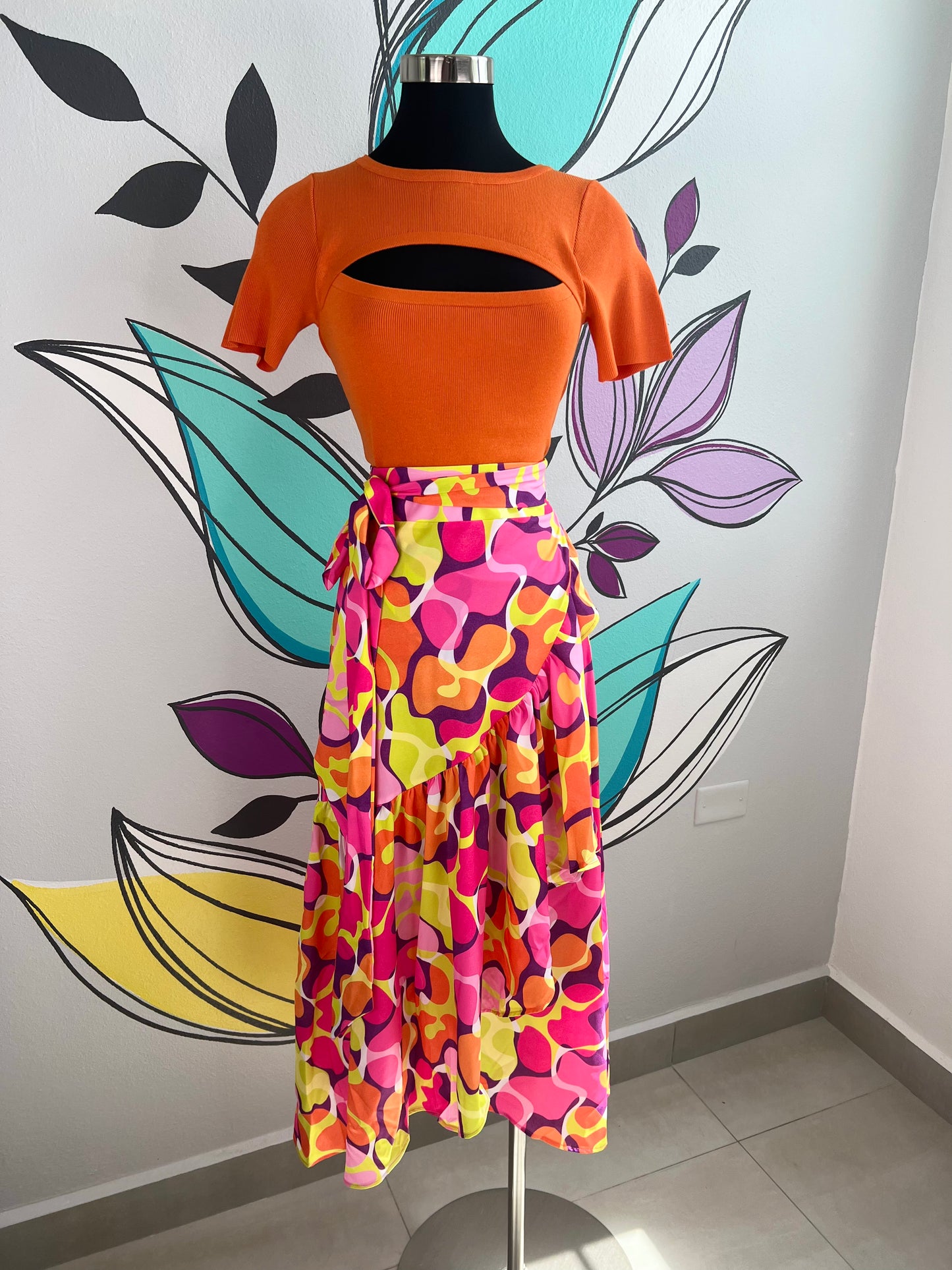 Abstract Print High Waist Wrap Skirt