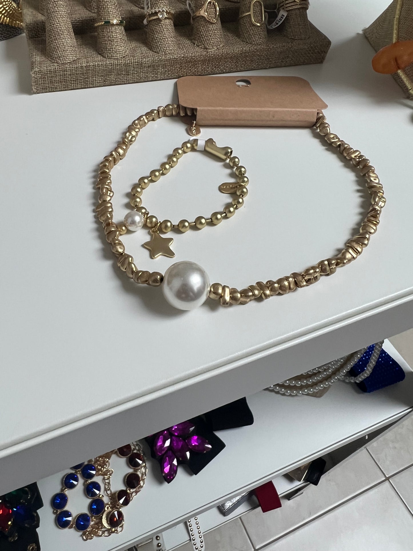Multi Gold Beads With Pearl Turkish Necklace