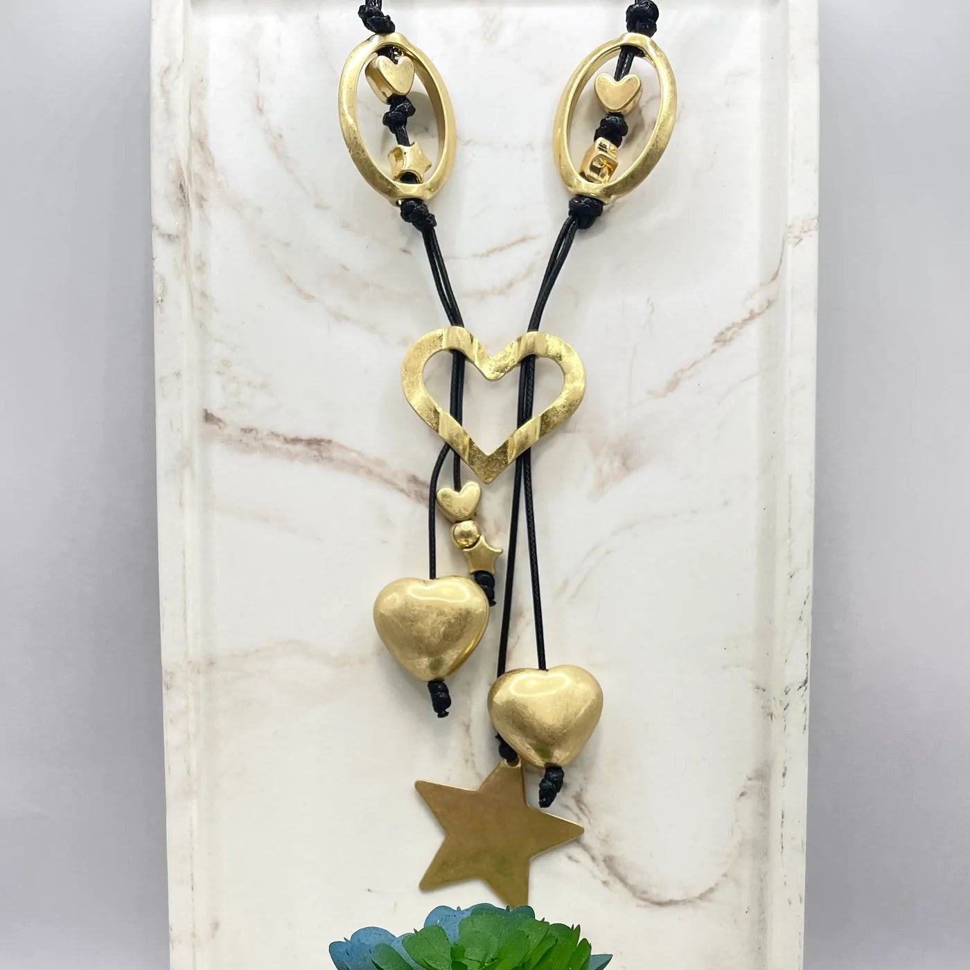 Black Cord Gold Star Turkish Necklace