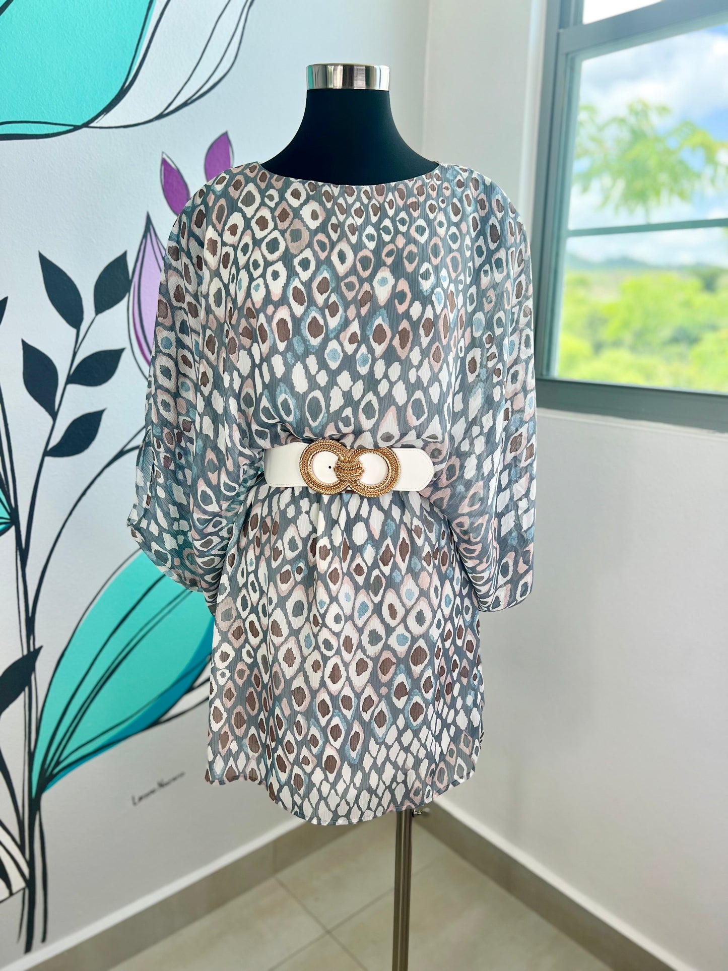 Crinkle Chiffon Boat Neck Dress