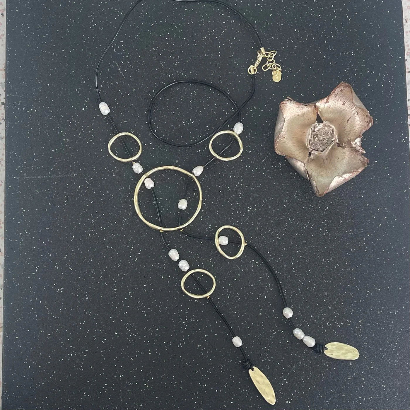Long Cord With Circles And Pearls Turkish Necklace
