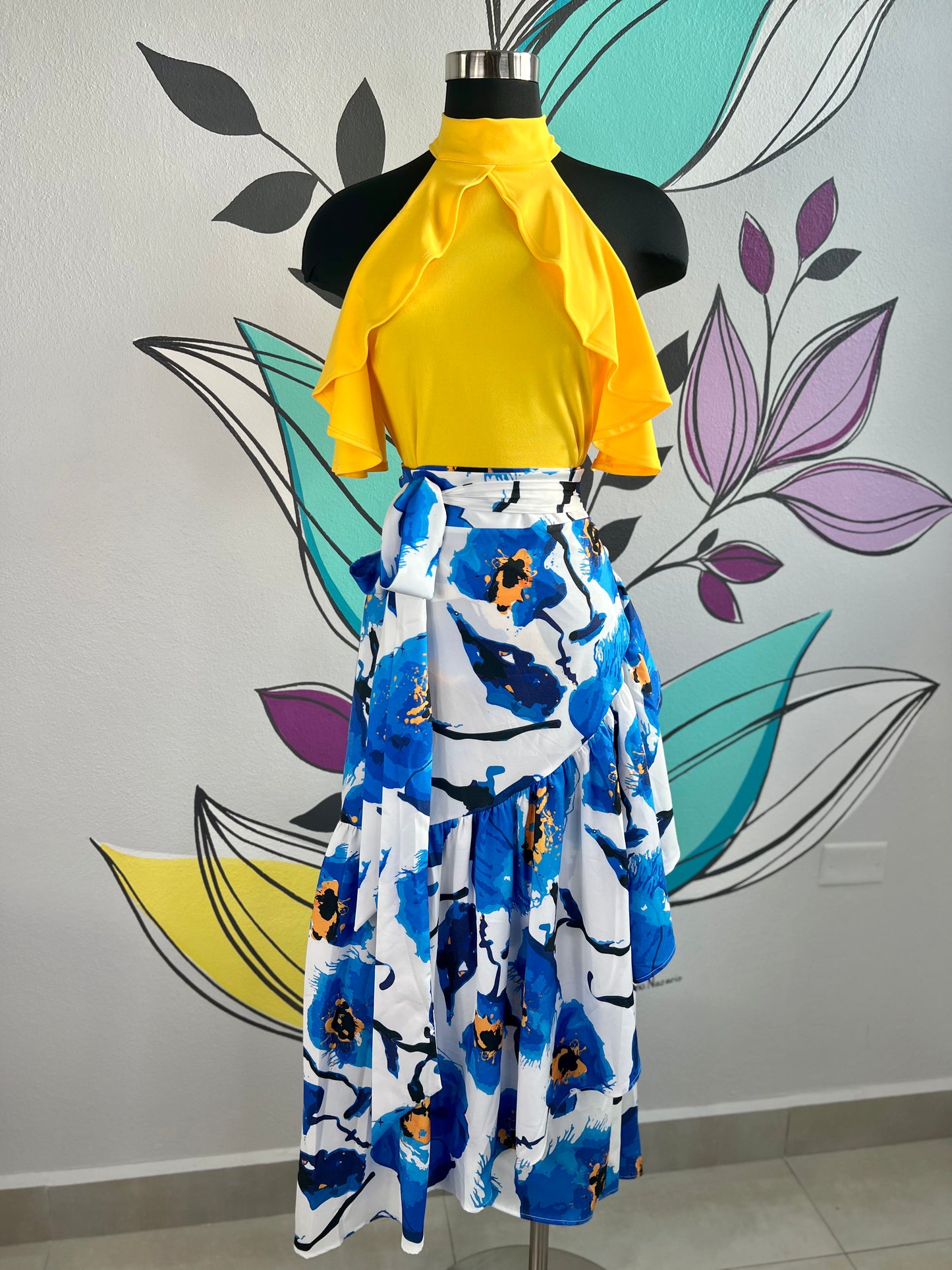Big Blue Flower Wrap Skirt