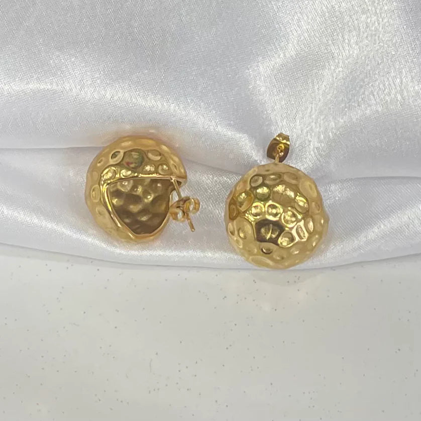 Bold Hammered Round Gold Earrings
