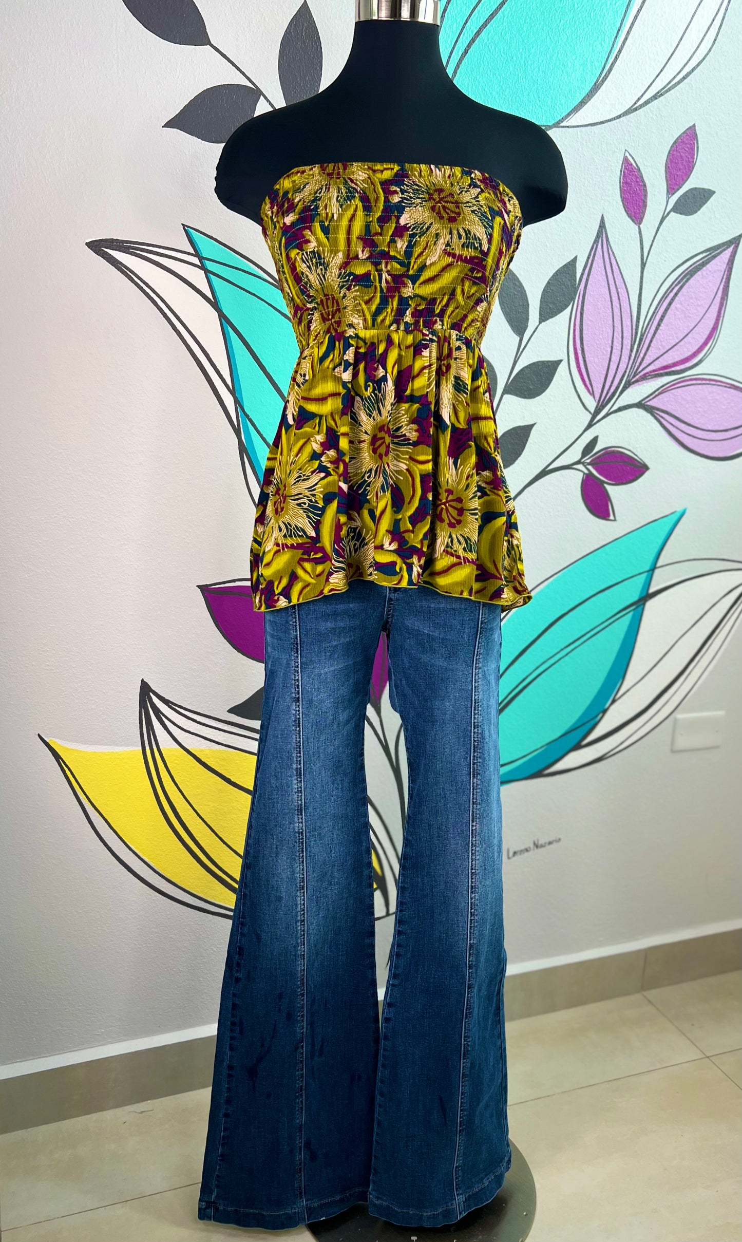 Strapless Floral Print Peplum Top