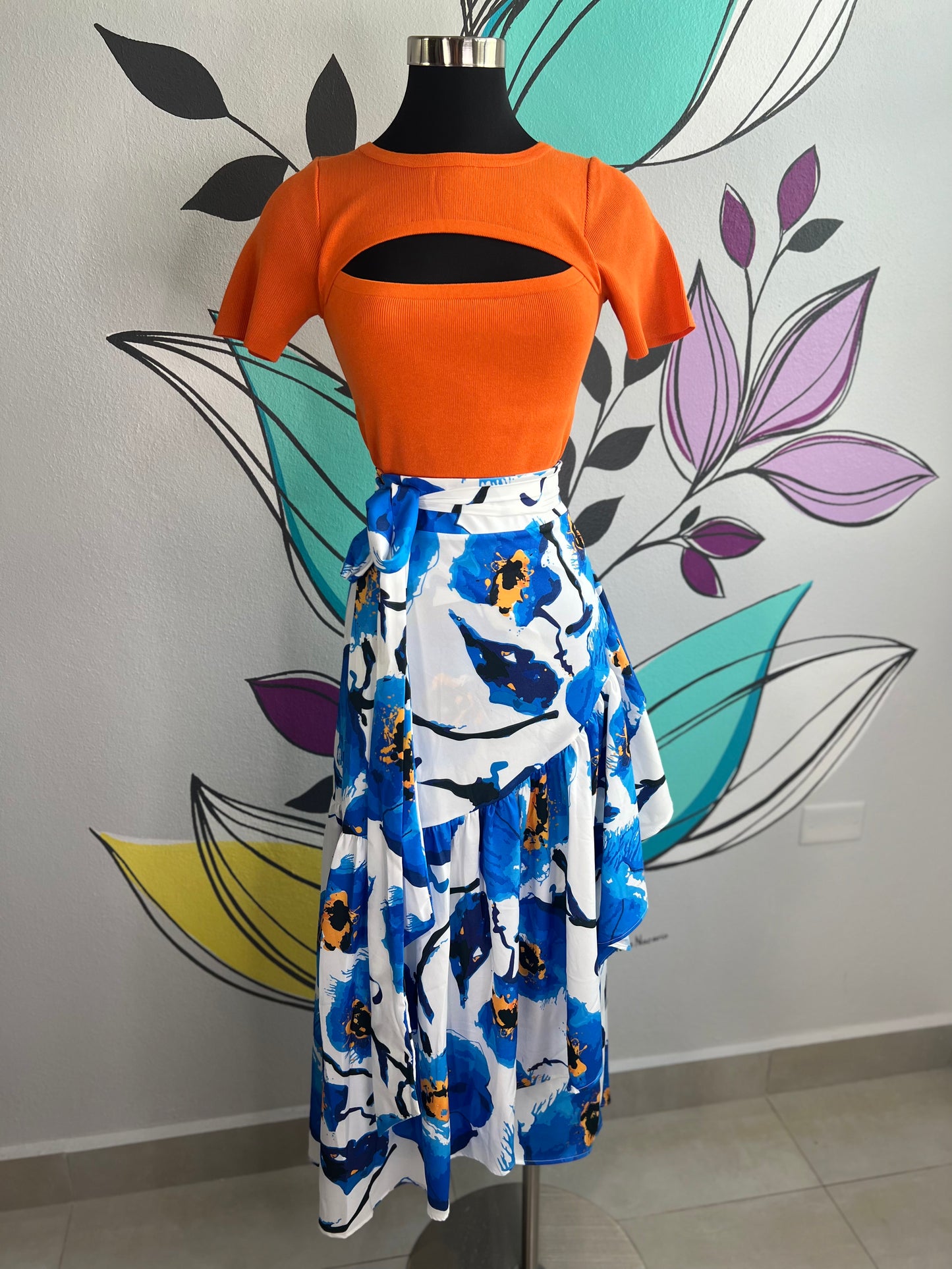 Big Blue Flower Wrap Skirt