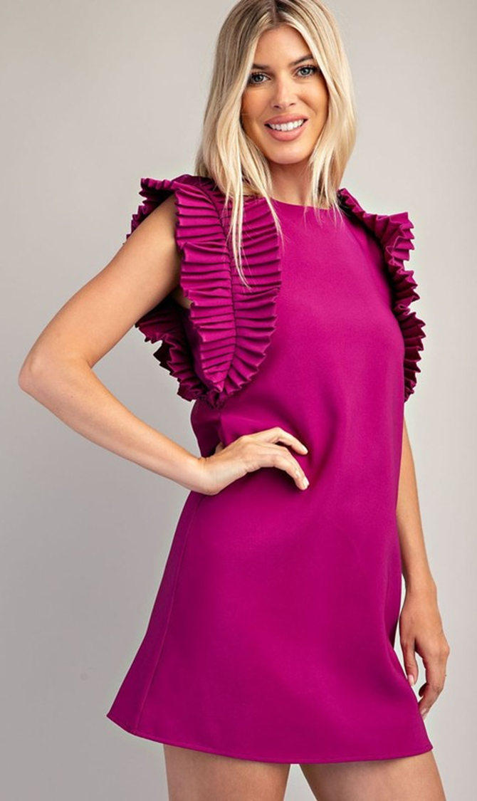 Pleated Shoulder Mini Dress