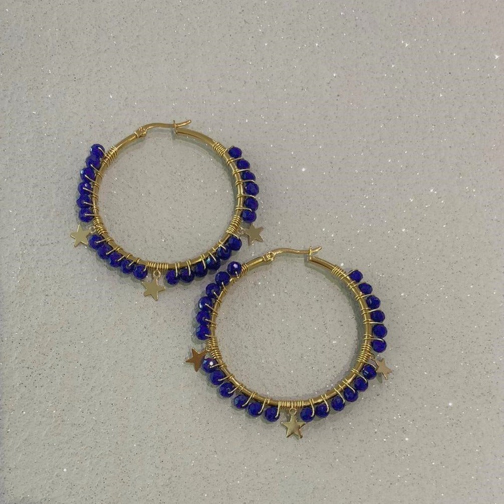 Blue Beads and Stars Turkish Hoops