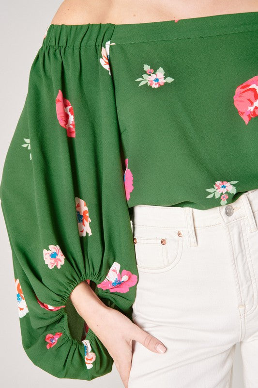 Floral Off the Shoulder Balloon Sleeve Top