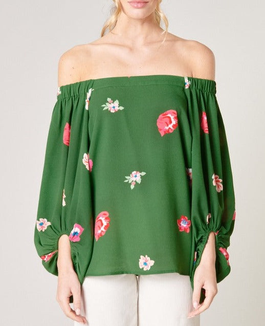 Floral Off the Shoulder Balloon Sleeve Top