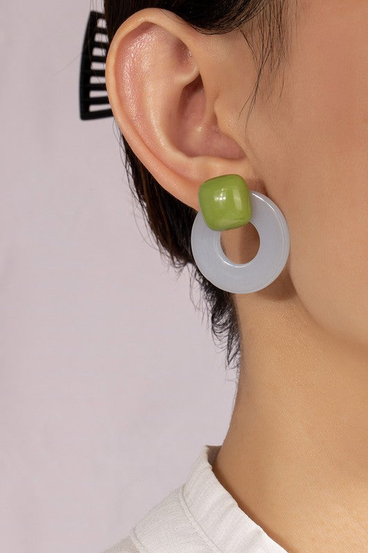 Resin Door Knocker Hoop Stud Earrings (Pick Color)