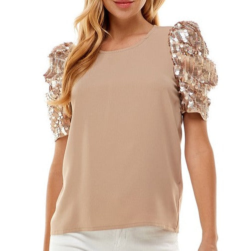 Puff Sequins Detail Sleeve Top