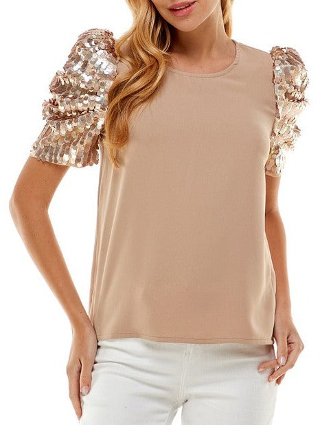 Puff Sequins Detail Sleeve Top