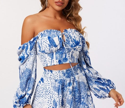 Off Shoulder Long Sleeve Corset Style Top