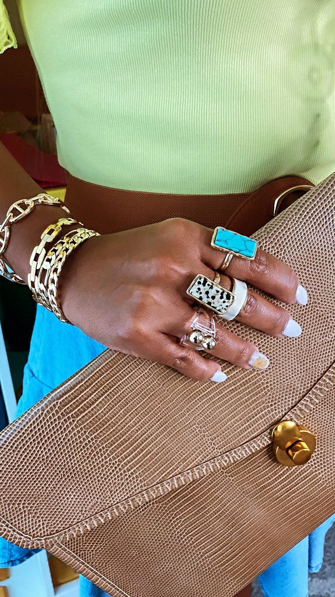 Semi Precious Rectangle Stone Ring (Pick Color)