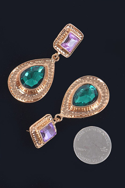 Rectangle Tear Dangle Gem Earrings