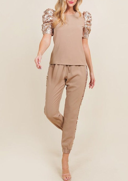 Puff Sequins Detail Sleeve Top