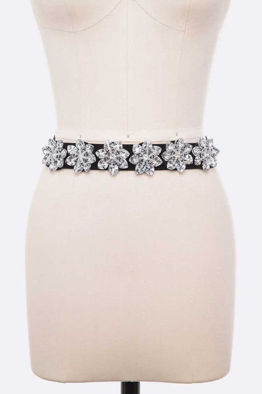 Clear Crystal Blossom Stretch Belt