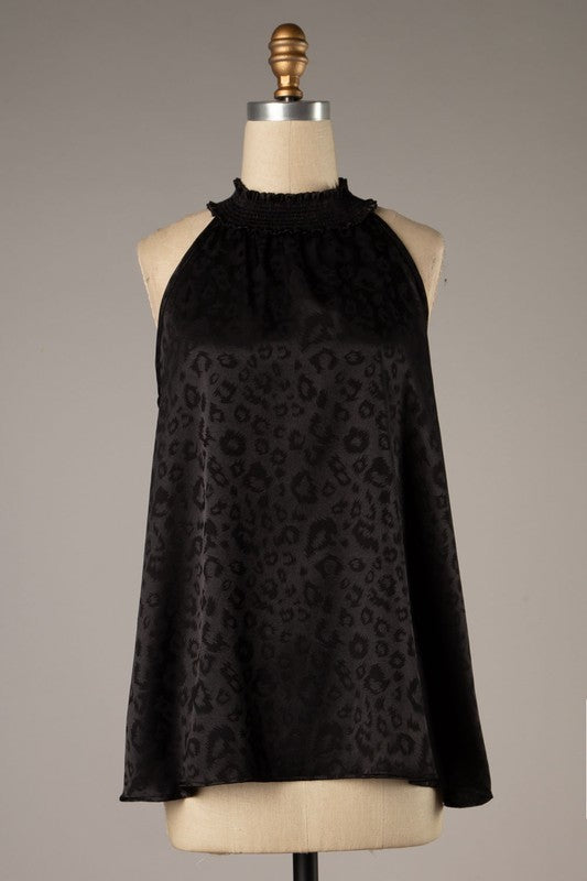 Satin Leopard Halter Black Top