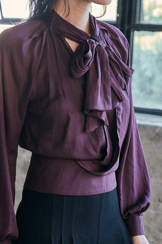 Bell Sleeve Tie Neck Top