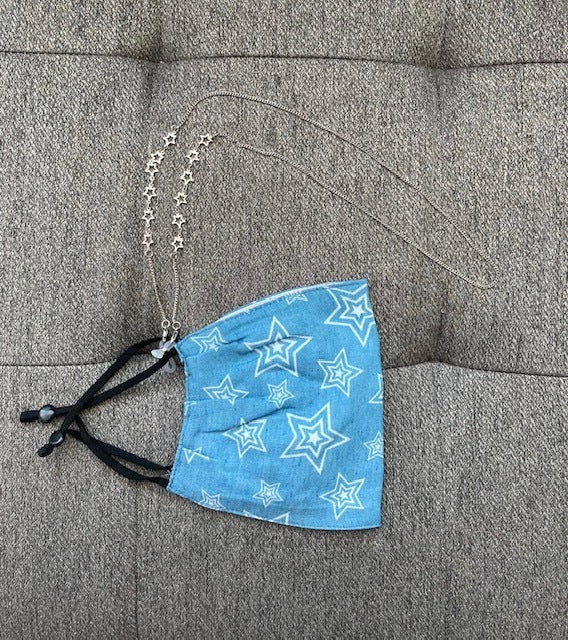 Light Denim Multi Stars Mask with 2 in 1 Holder Chain
