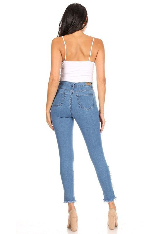 Rhinestone and Flower Detail Skinny Jean