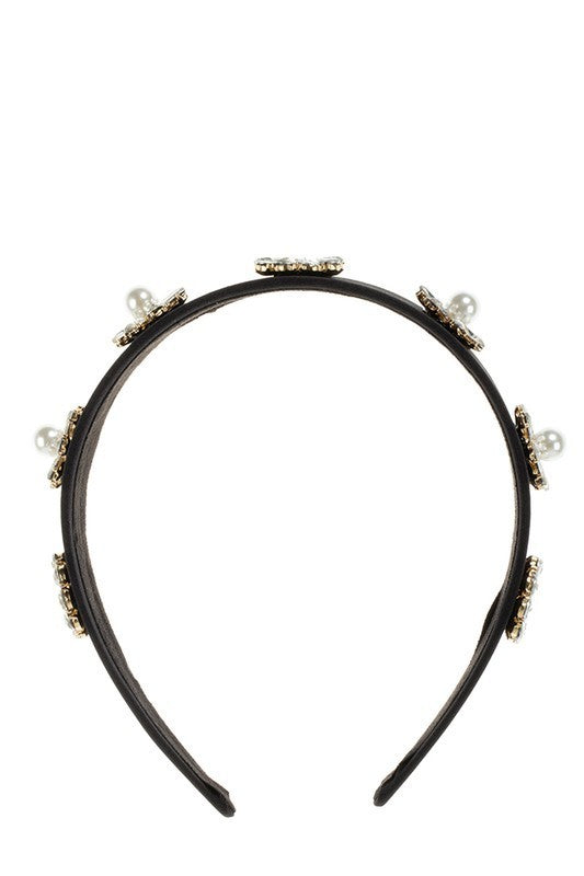 Floral Crystal with Pearl Accent Hair Band