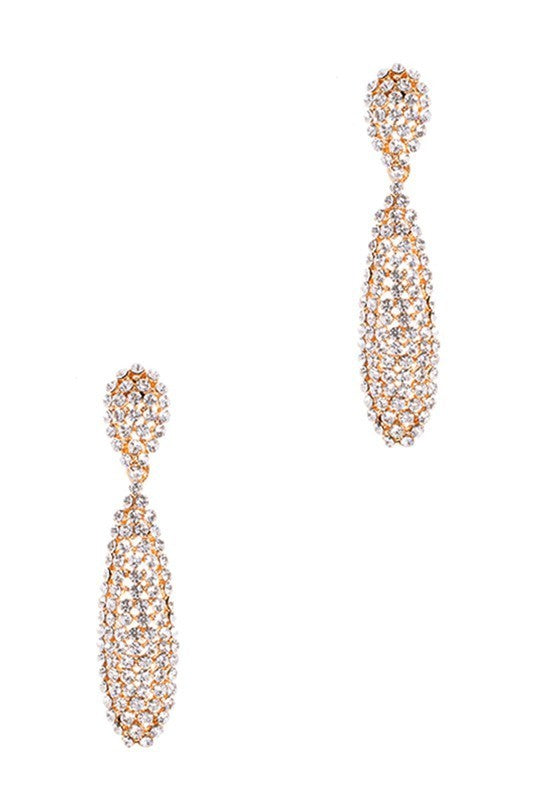 Oval Rhinestone Dangle Evening Gold Earring