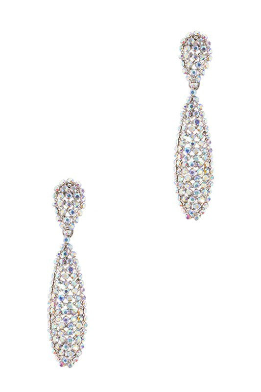 Oval Rhinestone Dangle Evening AB Earring