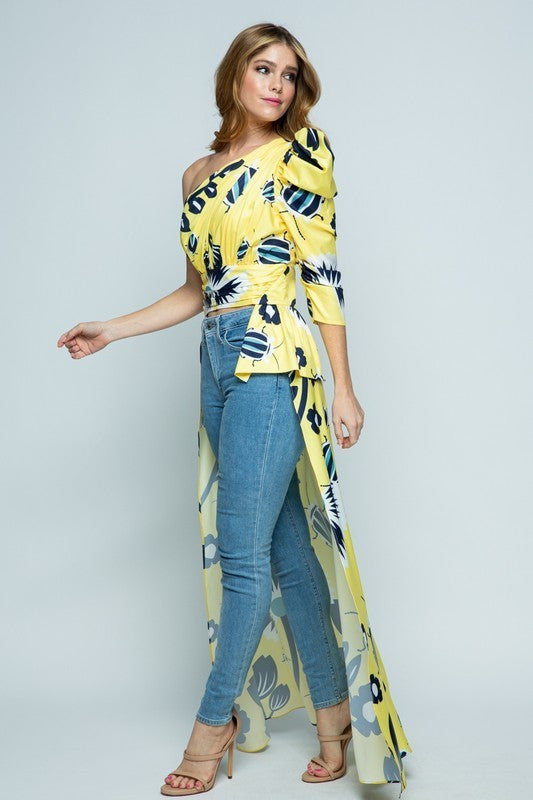 Navy Flowers Yellow Hi Low Top