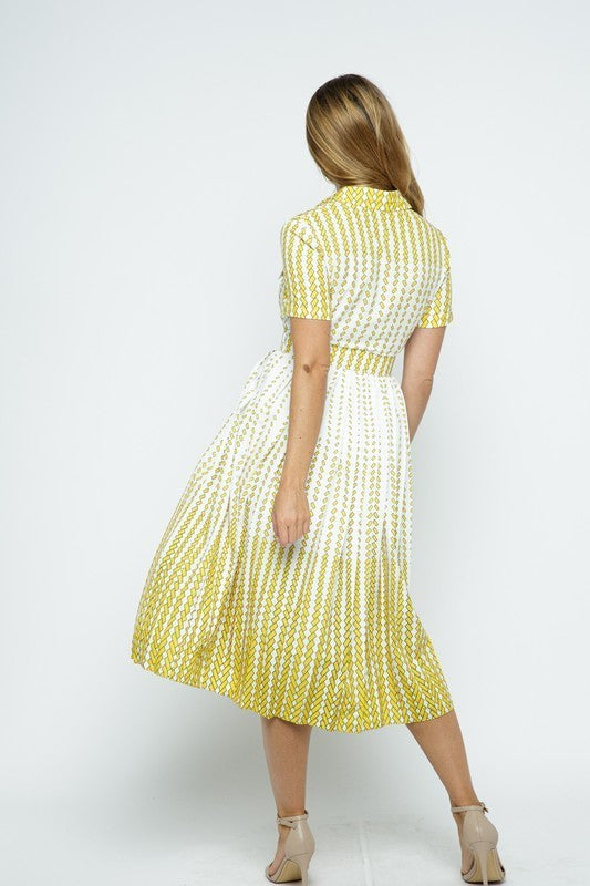 Yellow and White Midi Dress