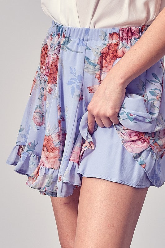 Blue Floral Print Skirt