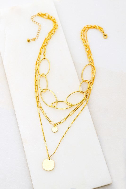 Oversize Chain and Hexagon Charms Necklace