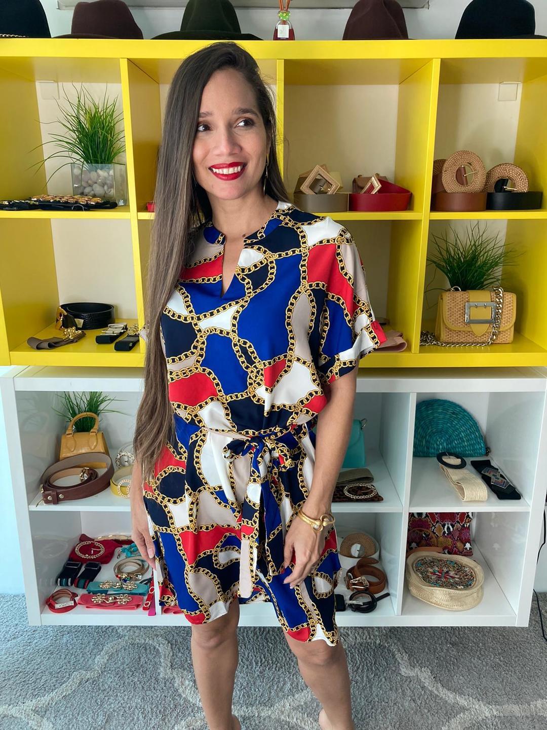 Multi Chain Print Short Dress